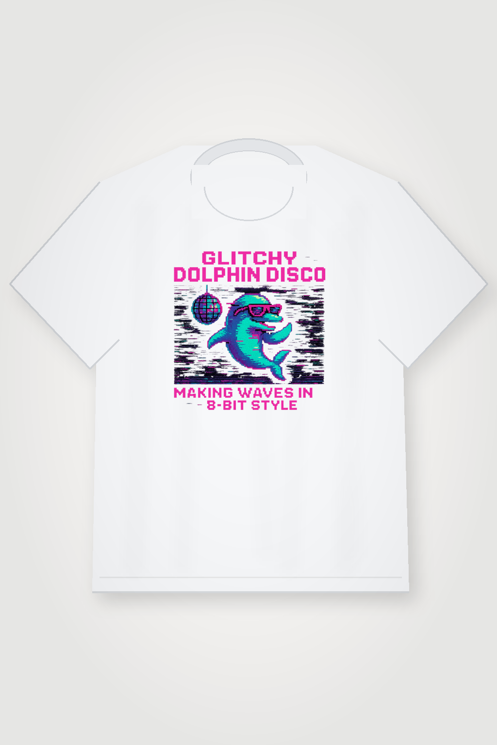 Glitchy Dolphin Disco shirt mockup